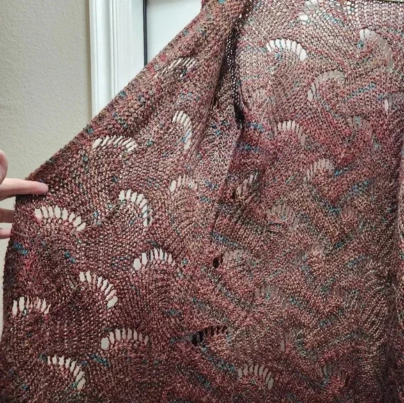 Maurices Burgundy Cardigan Sweater XS Colorful Wave Stitch Open Front X Small - Picture 4 of 10